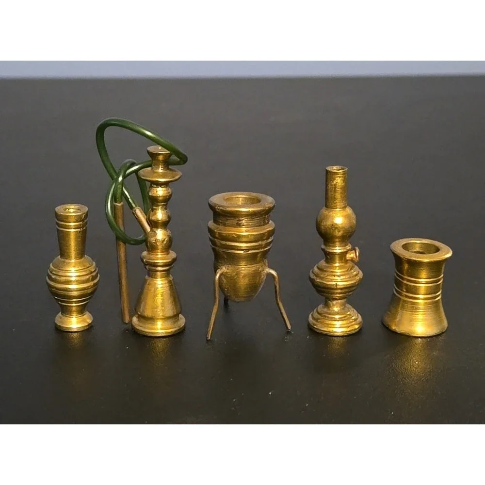 Vintage BRASS LOT 12 PIECES Dollhouse Miniature Vases Cup Urn Candlestick Hookah